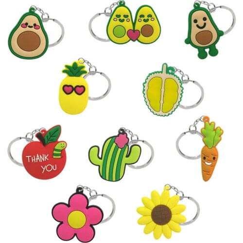 1PCS PVC keyring flowers avocado apple Cactus carrot pineapple durian cartoon keychain holder pendants fit women girl