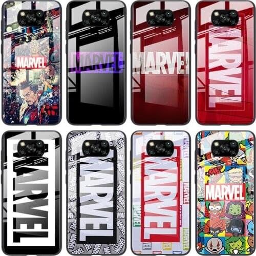 Tempered Glass Cover Marvel Avengers Logo For Xiaomi Mi POCO F3 F2 X3 NFC X2 M2 Pro Shockproof Phone Case
