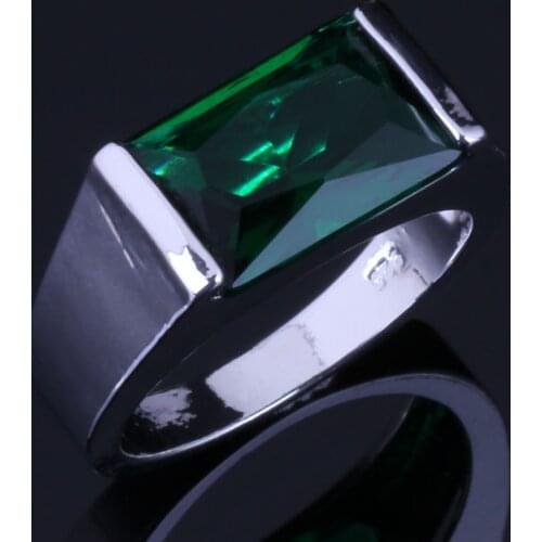 Wonderful Rectangle Green Cubic Zirconia Silver Plated Ring V0394