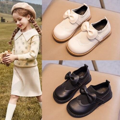 Girls Princess Shoes Soft Bottom Genuine Leather Spring Children Leather Shoes Bow Knot Fashion Kids Flats 01A