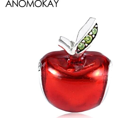European & American Trendy Enamel Red Apple Charm fit Bracelet Necklace Silver Plated Christmas Apple Bead Gift for DIY Jewelry