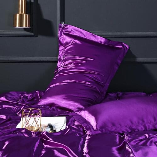 Purple Emulation Mulberry Silk Pillowcase Solid Color Satin Pillow Case Cushion Cover Home Textile Bedding Hotel Pillowcases