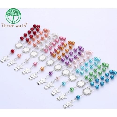 Imitation Pearl Beads Catholic Rosary Catholic Holy Communion silver color Wings Crucifix angle Pendants Bracelet nice gift