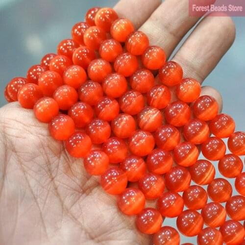 High Quality Smooth AAA Red Cat Eye Beads Round Loose Beads Diy Charm Bracelets For Jewelry Making Opal Stone 15" Inch 6/8/10MM