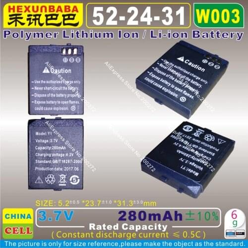 [W003] 3.7V 280mah [522431] Polymer lithium ion / Li-ion battery for SMART WATCH Y1