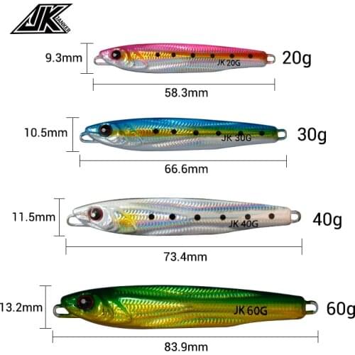 JK Metal Jig RT 20g 30g 40g 60g Jigging Slow Sinker Luminous Sea Fishing Lures Hard Metal Artificial Bait
