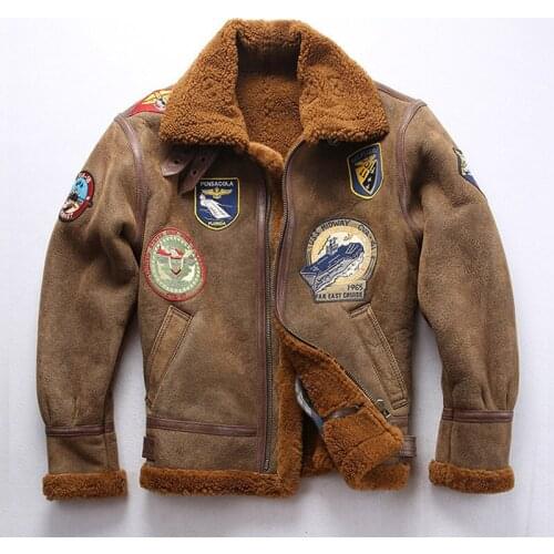 2020 New Men Fur Pilot Jacket B3 Flight Jackets Fashion Multi-label military Wool Liner Sheepskin Coat Winer Russia Coats