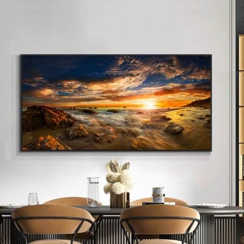 Natural Landscape Poster Sky Sea Sunrise Painting Printed On Canvas Home Decor Wall Art Pictures For Living Room Bedroom Cuadros