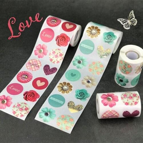 New 500Pcs Heart Stickers Flower Love 1.5Inch Label Sticker Wedding Gift Cards Envelope Seal Sticker Packing Decoration Supplies