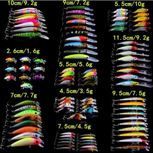 New 93pcs/Lot Fishing Lures Set Mixed 10 Models High Quality Bass Fishing Tackle Minnow/Crank Lure and VIB Biat Mix Wholesale