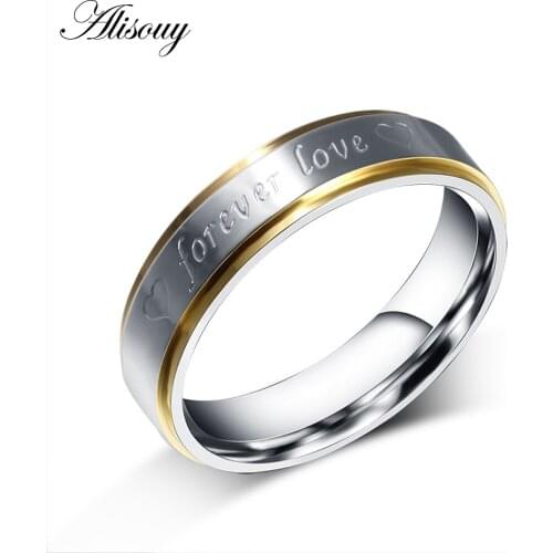 Promise wedding Ring Never Fade titanium steel Heart with Forever Love letter Ring Gold Color Color Ring men women couple ring