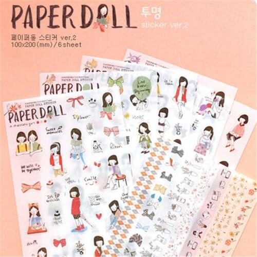 Wholesale 6Pack/lot New Cute Paper Doll Style Sweet Girl Planner Stickers for Notebook Paper Decoration Cartoon Memo Pads