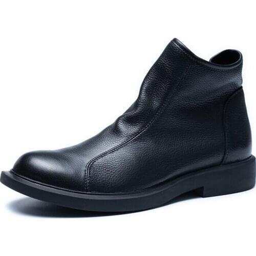 Autumn Winter Military Boots round Riding Boots men Cowhide Thick bottom Short Boots Zipper High top Fashion Boots Men Shoes