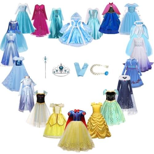 Princess Dress Clothing Girls Elsa Cosplay Snow Queen Costumes Kids Childrens Birthday Party Fancy Anna Vestidos Menina