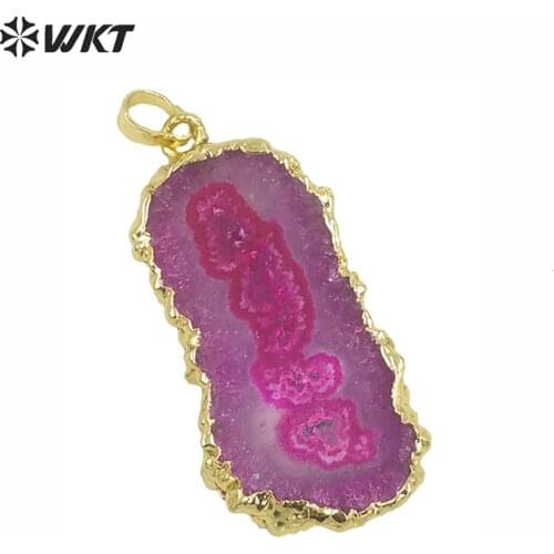 WT-P1367 Wholesale natural stone pendant random shape raw stone with gold metal electroplated multi color available