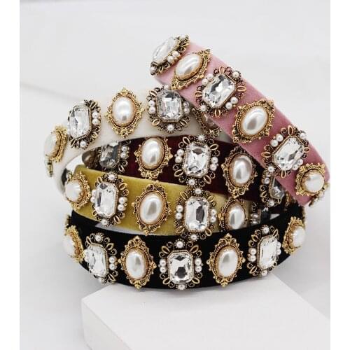 Baroque Headbands For Women Luxury Headband Full Rhinestone Korean Fabric Pearl Hair Bands Fashion Knot Adult Hair Accessories