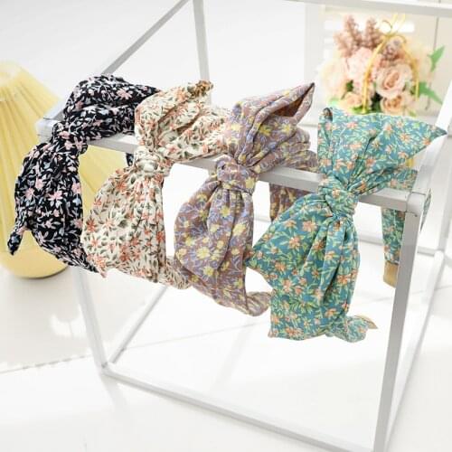 Retro Pastoral Multicolor Printed Fabric Ladies Hair Bands Sweet And Delicate Small Floral Bow Hair Accessories