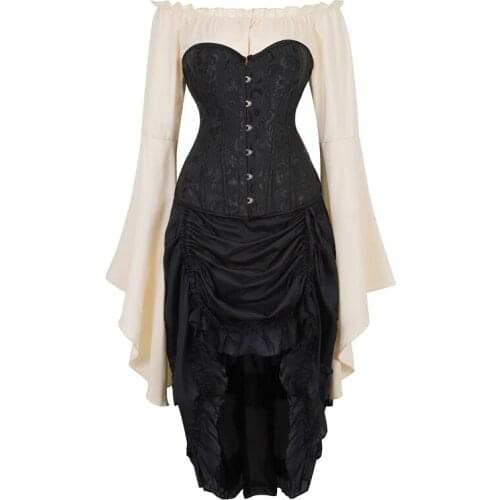 Sexy corset dress top shirt skirt 3-piece costume cosplay gothic corsets bustier plus size burlesque medieval korsett plus size