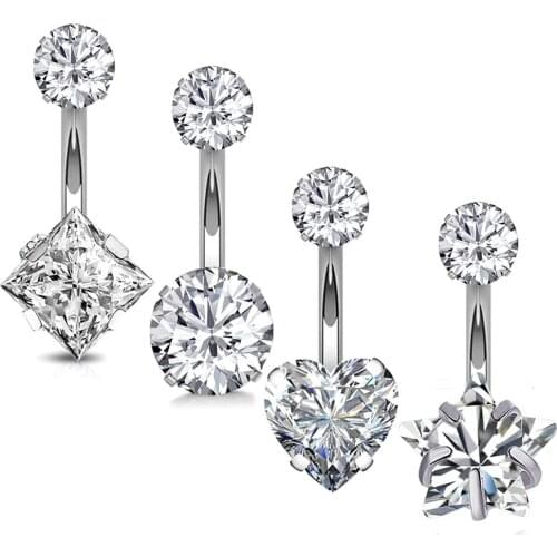 1Pc Heart-shaped Navel Earring Piercing Zircon Belly Button Rings Fashion Stainless Steel Belly Ring Navel Rings Body Jewelry