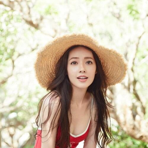 New Women Pearl+Bee Raffia Beach Sun Hats Big Brim Wide 10 cm Straw Visor Hat Ladies Foldable Summer UV Caps Wholesale