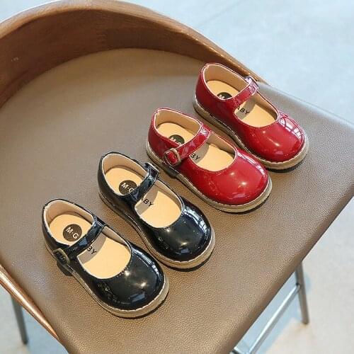 New Childrens Grils Leather Shoes Casual boys Autumn Spring Kids Pu Black Flats Bottom Show Shoes Size 21-30 SMG145
