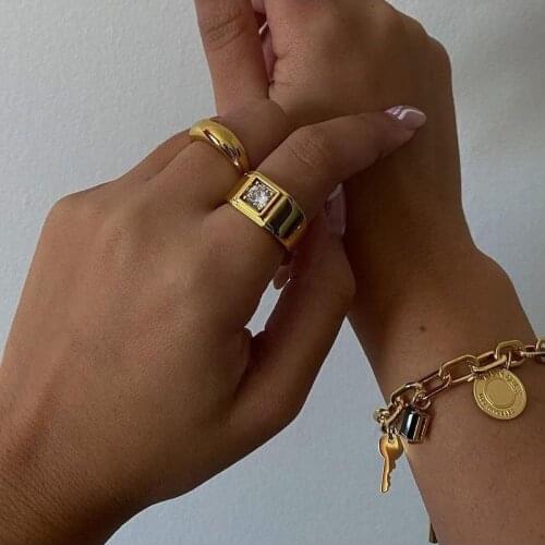 Timeless Wonder Titanium Shiny Zirconia Geo Rings for Women Quality Jewelry Punk Goth Designer Ins Top Party Trendy Emo New 6541