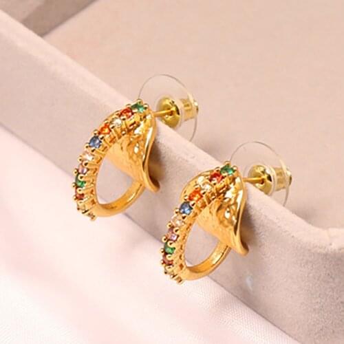 Women colorful zircon C shape fashion design earrings stud jewelry for party