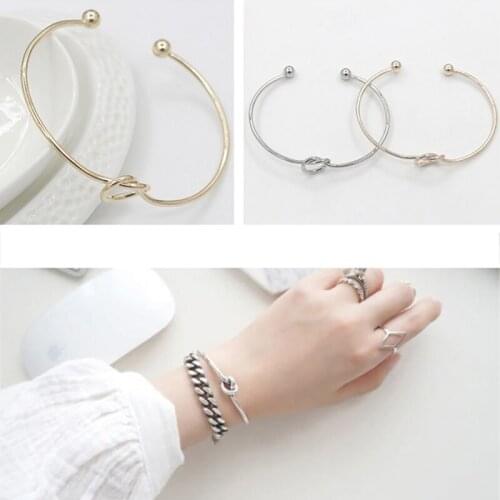 Woman Simple Wire Tie Knot Bracelet Bangle Lovely Knot Cuff Open Metal Bangles For Women Valentine\s Day Gifts