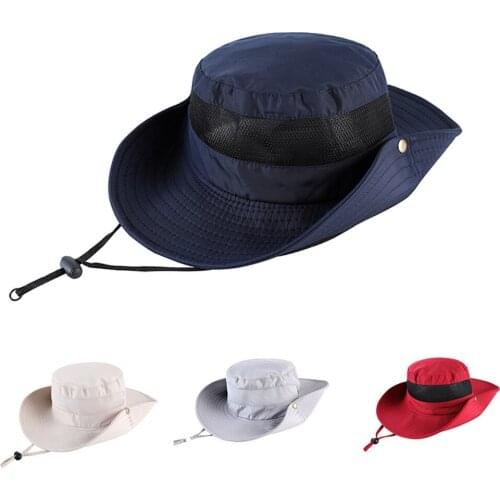 1pcs Outdoor Fishing Mountaineering Hat Breathable Sun Protection Men Summer Boonie Hat Adjustible Chain Strap Fishing Accessoy