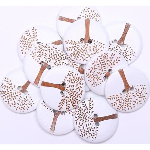 100PCS 30mm Wood Buttons Tree Engraving Lacer Sewing Button DIY Christmas Embellishments Cardmaking Scrapbooking