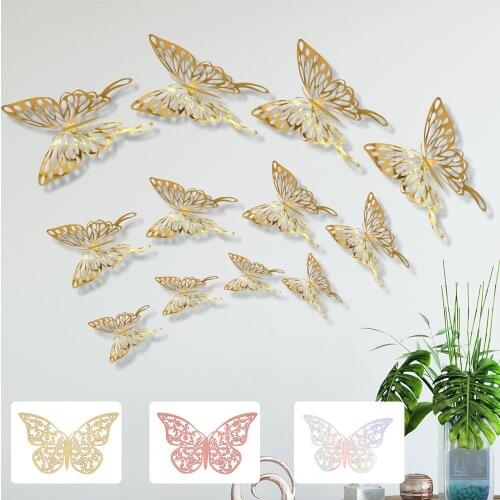12Pcs 3D Hollow Butterfly Wall Stickers for Kids Rooms Home Decor Fridge Sticker DIY Party Wedding Butterflies Decoration