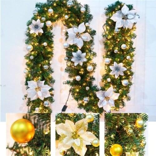 2.7M Christmas Decorations Garland Decoration Rattan Lights Wreath Mantel Fireplace Stairs Wall Door Pine Xmas Tree LED Decor