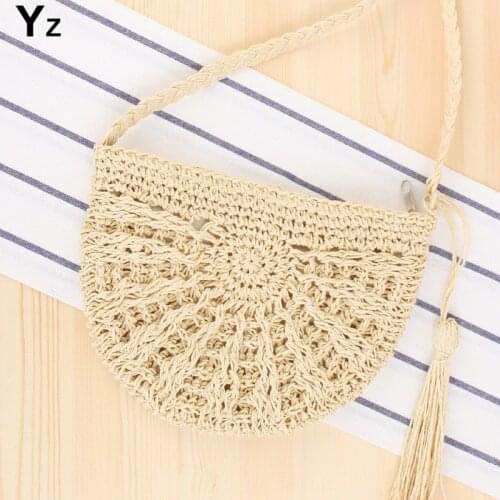 Aaby 2021 Women Fashion Straw Rope Handmade Woven Zipper Small Bag Summer Vacation Beach Shoulder Crossbody Messenger Bags