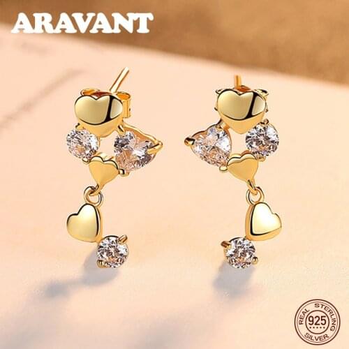 Authentic 925 Sterling Silver Heart Stud Earrings For Women Dazzling CZ Luxury Sterling Silver Jewelry