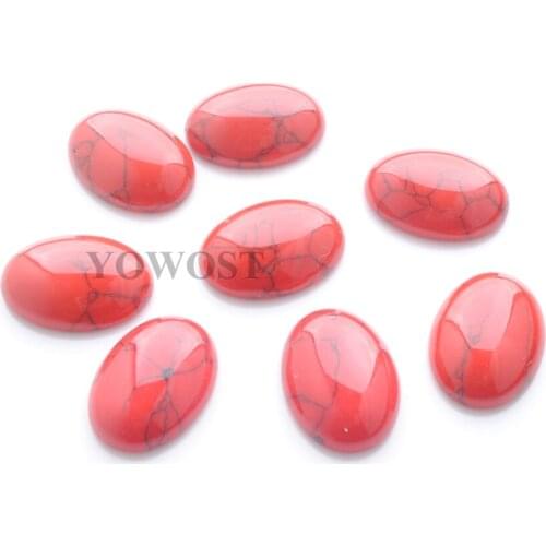 10pcs Natural Stone Red Turquoises 18x25mm Oval Elegant Cabochon Beads Flat Back No Hole for Earrings Ring Jewelry Making QU3323
