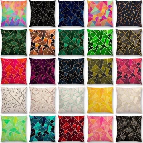 Double print White Purple Black Blue Pink Colorful Geometric Triangles Gold Lines Rainbow Stones Cushion Cover Throw Pillow Case
