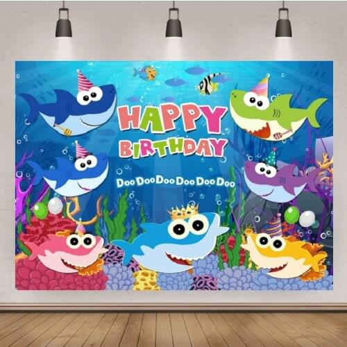Baby Shower Birthday Cartoon Shark Underwater World Dolphin Home Party Backgrounds Photography Backdrop For Photo Studio Custom