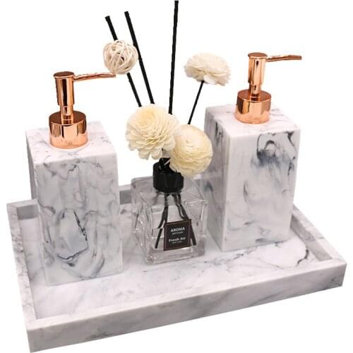Marble Texture Resin Dispenser Luxury Tissue Box Bathroom Set Storage Tray Dish Nordic Home Mouth Cup Hotel Custom