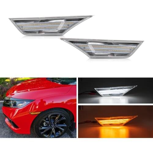 For Honda Civic 2016-2021 Sedan Coupe Hatchback Switchback Amber Led Fender Side Marker Light White DRL Running Position Lamps