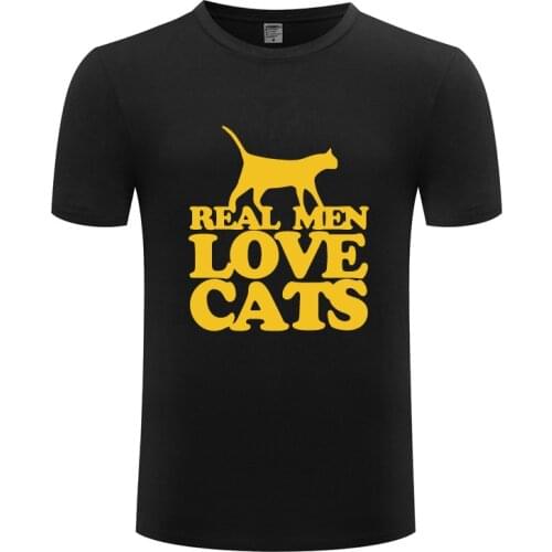Funny Real Men Love Cats Cotton T Shirt Funny Men O-Neck Summer Short Sleeve Tshirts Humor Tees