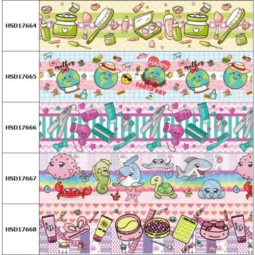 HSDCraft 38MM 75MM Hot Earth Cosmetic Animal Cartoons Cute Pattern Heat Transfer Printed Grosgrain Ribbon for Diy Hair Bow