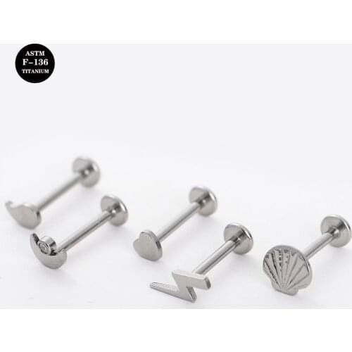 16G Implant Grade Titanium ASTM F136 Internal Thread Screw Labret Lightning Shell Moon Cartilage Helix Ear Piercing Body Jewelry