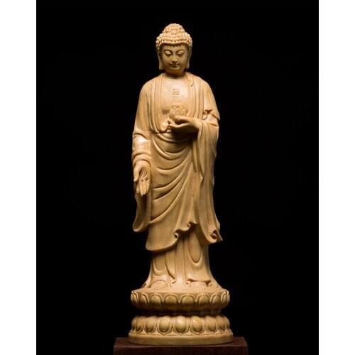 Indian Gautama Buddha Statue 15/21CM Chinese Boxwood Carving Home Decor Craft Wooden Figurine Sculpture Miniature