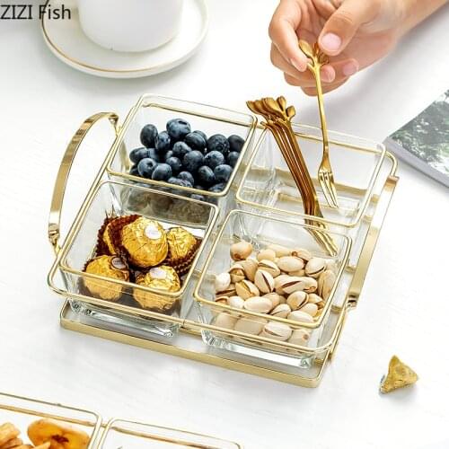 Exquisite Glass Fruit Platter with Tray Transparent Dessert Candy Tray Home Light Luxury Separation Fruit Tray Snack Storage Box