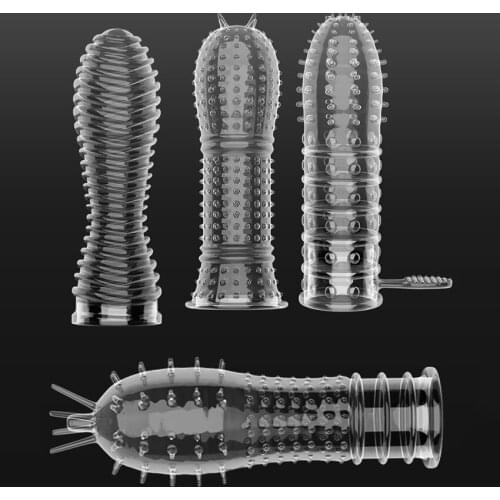 Realistic Penis Sleeve Reusable Condom Male Enlargement Time Ejaculation Delay Spike Clit Massager Crystal Penis Sleeve