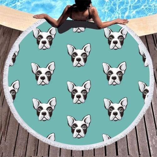 Fashion Dog 3D Printed Bath Towel Microfiber Adult Bath Towel Cartoon Animal Round Soft Absorbent Beach Towels