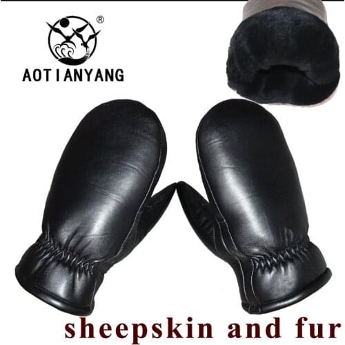 AOTIANYANG Mittens Mens Leather Gloves Sheepskin Real Wool Women Winter Outdoor Thicken Cold Warm Fur Integrated Windproof 2021