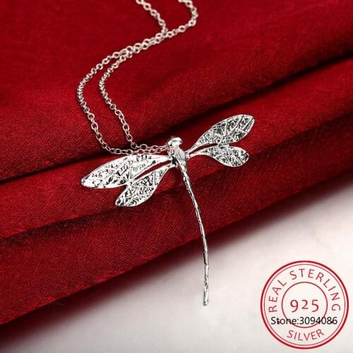 New Fashion 925 Silver Jewelry Long Dragonfly Pendants Necklaces Chains For Women ValentineS Day Gifts
