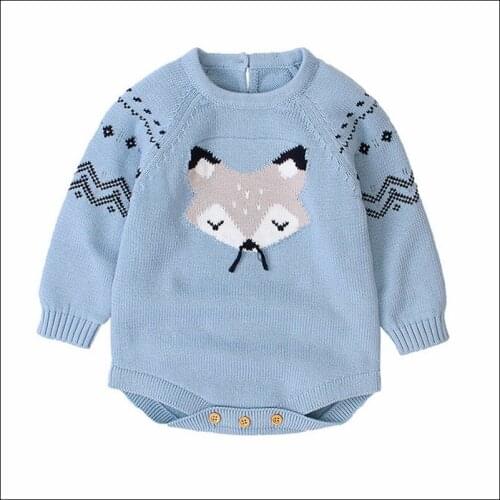 Autumn Winter Baby Sweaters Cartoon Fox Long Sleeve 100% Cotton Newborn Boy Girls Bodysuit Overalls 0-18M Infant Baby Sweater