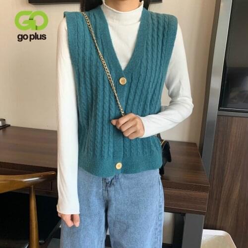 GOPLUS Autumn Womens Sweater Vest Casual White V-neck Sleeveless Knitted Top Sweater Vest Women Pull Femme Nouveaute 2021